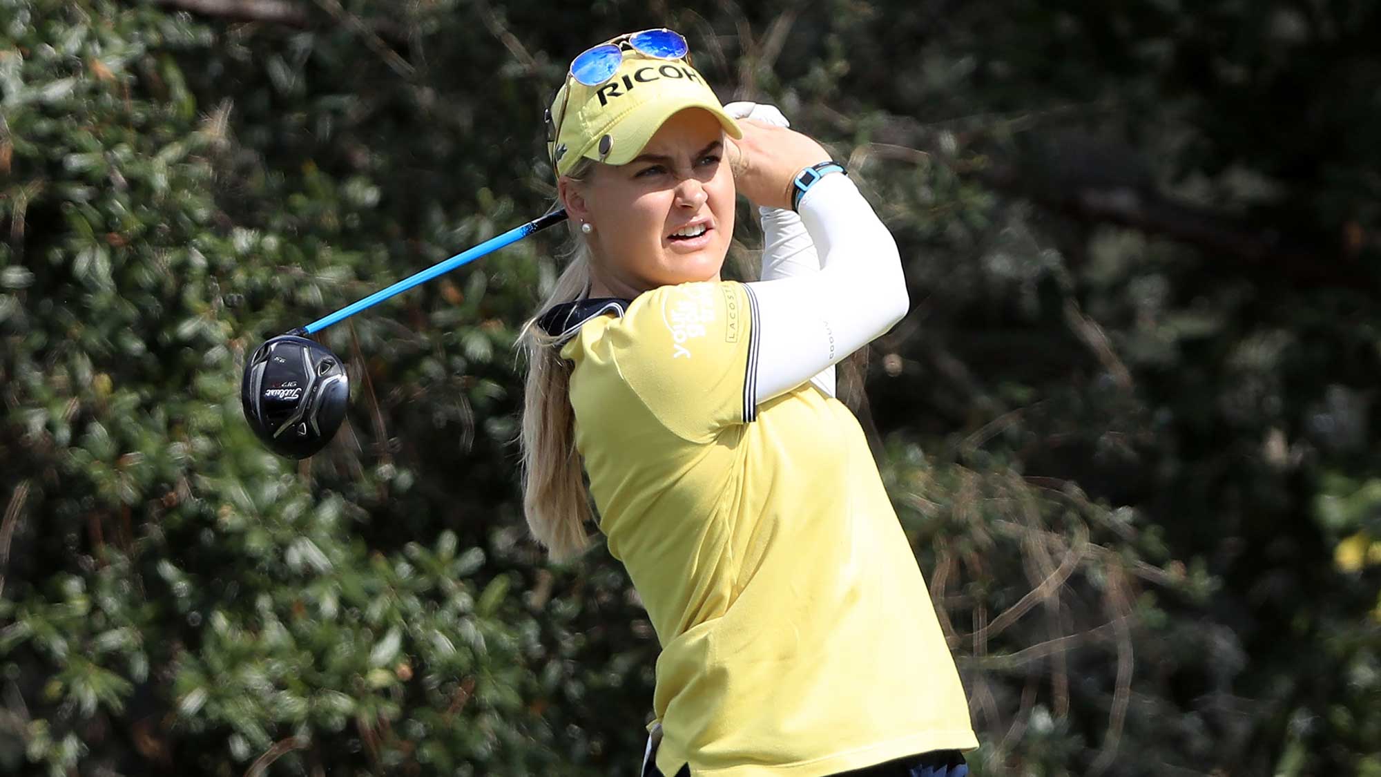 Charley Hull of England tees off on the sixth hole during the third round of the CME Group Tour Championship