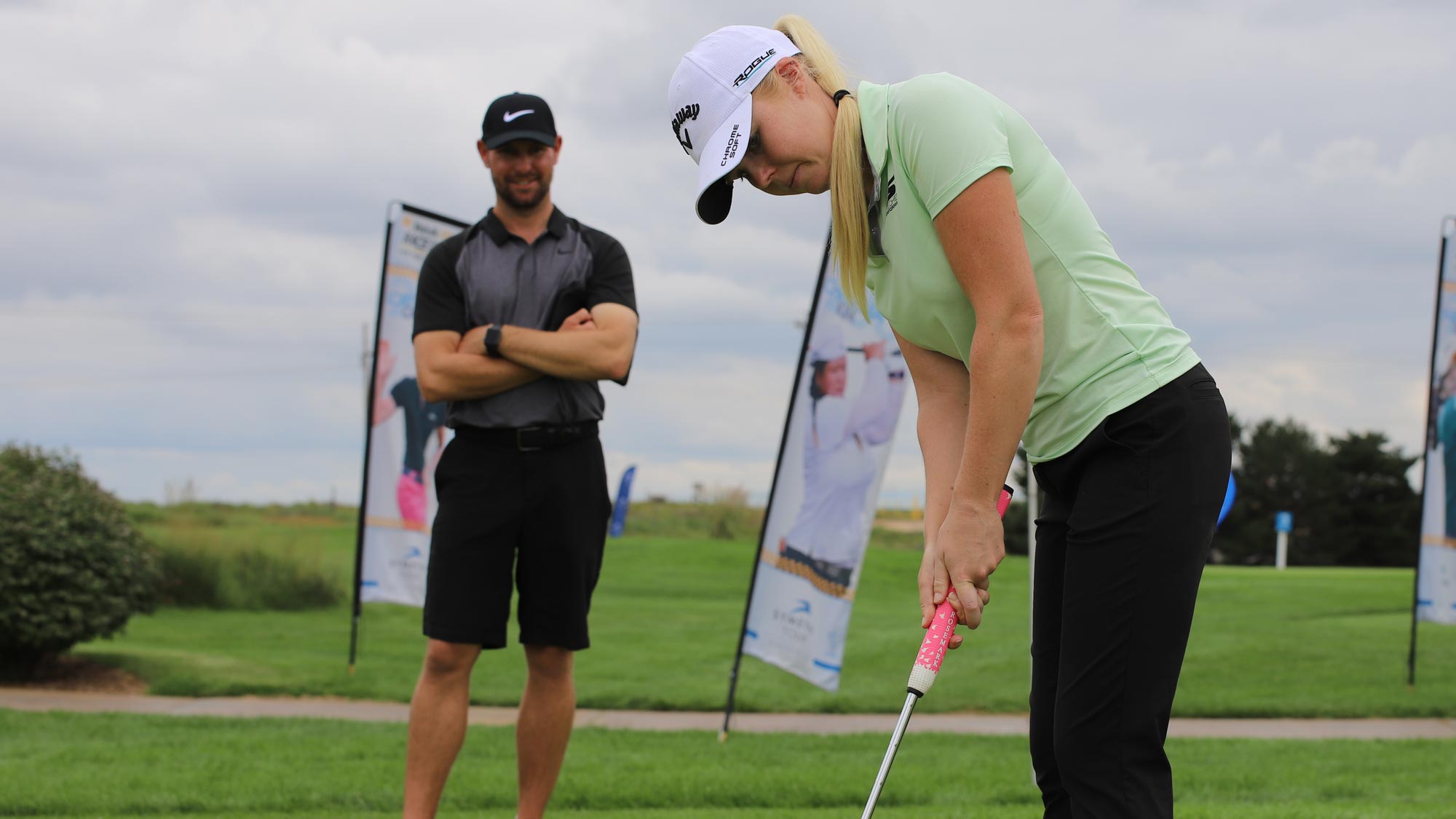 Stephanie Meadow with her Caddie Kyle Kallan at the Garden City Charity Classic