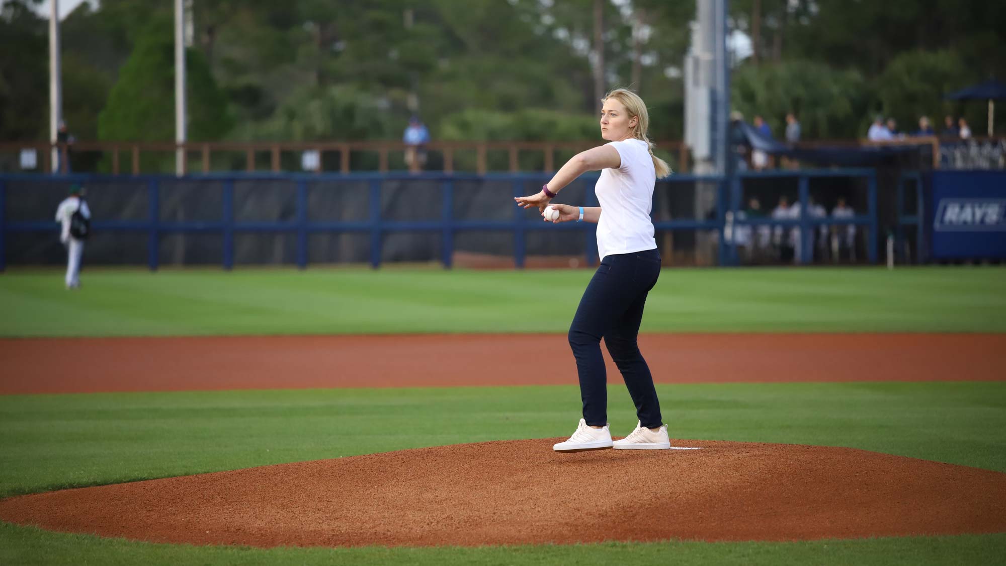 AJ Newell throws first pitch