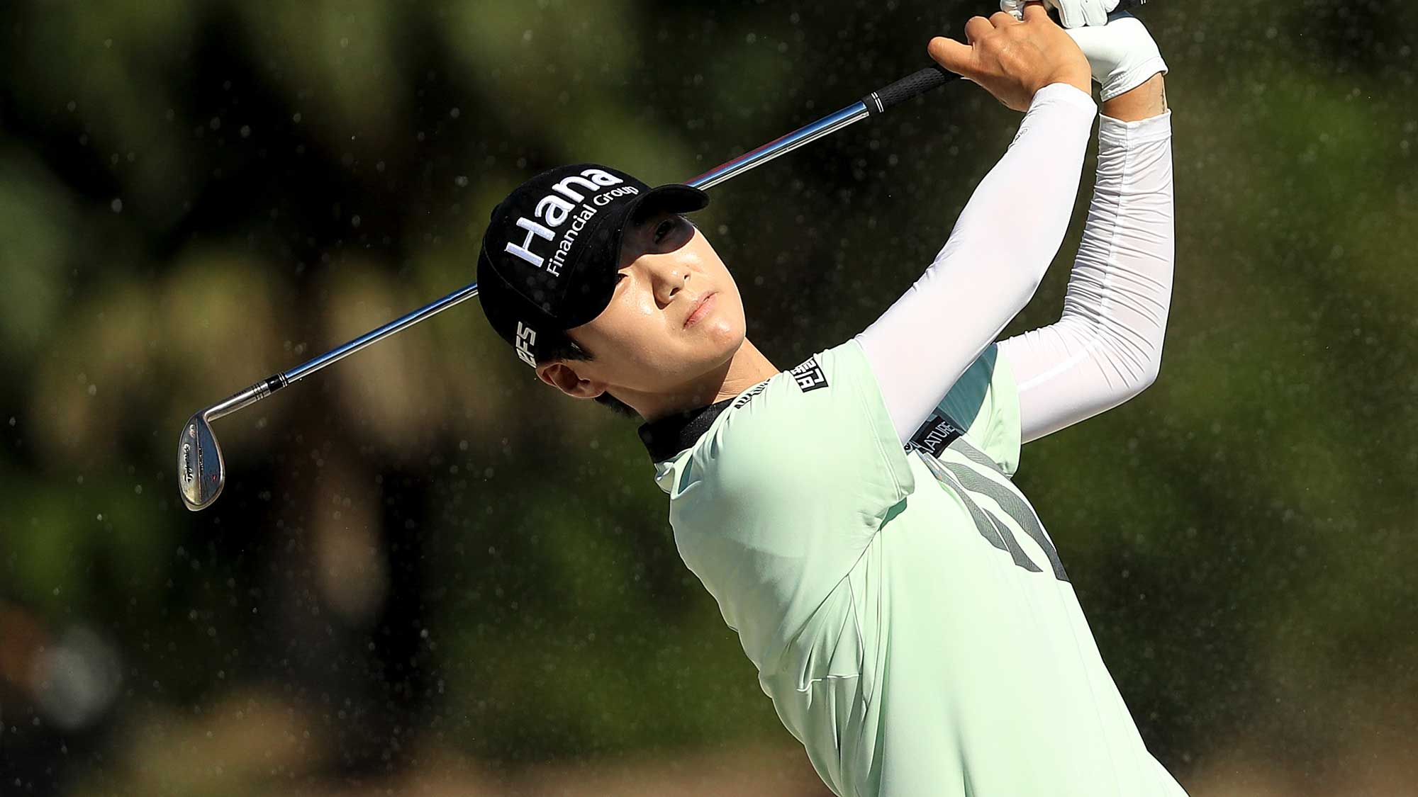 Sung Hyun Park of Korea plays her second shot on the ninth hole during the first round of the CME Group Tour Championship
