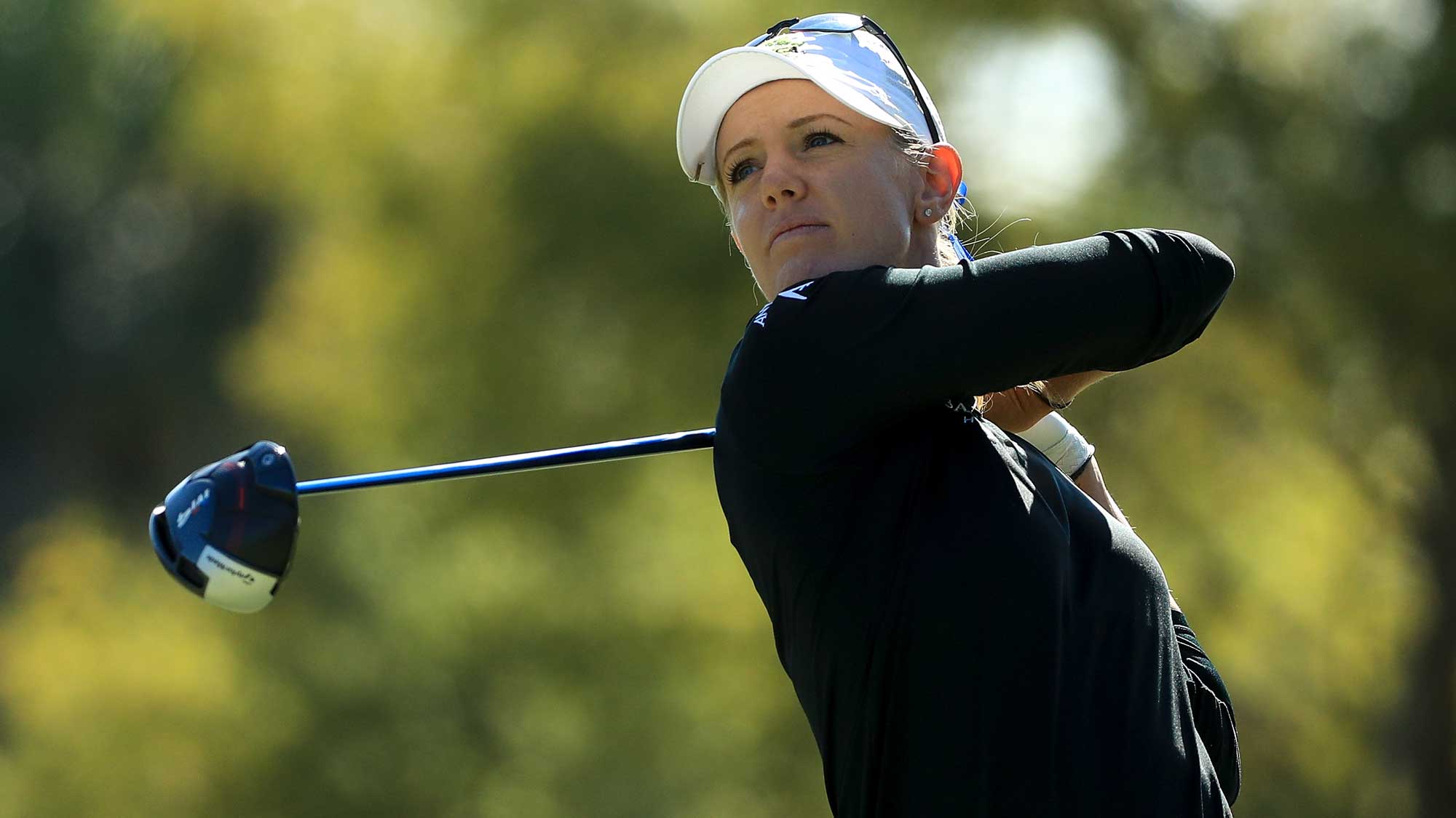 Amy Olson plays her shot from the third tee during the third round of the LPGA CME Group Tour Championship