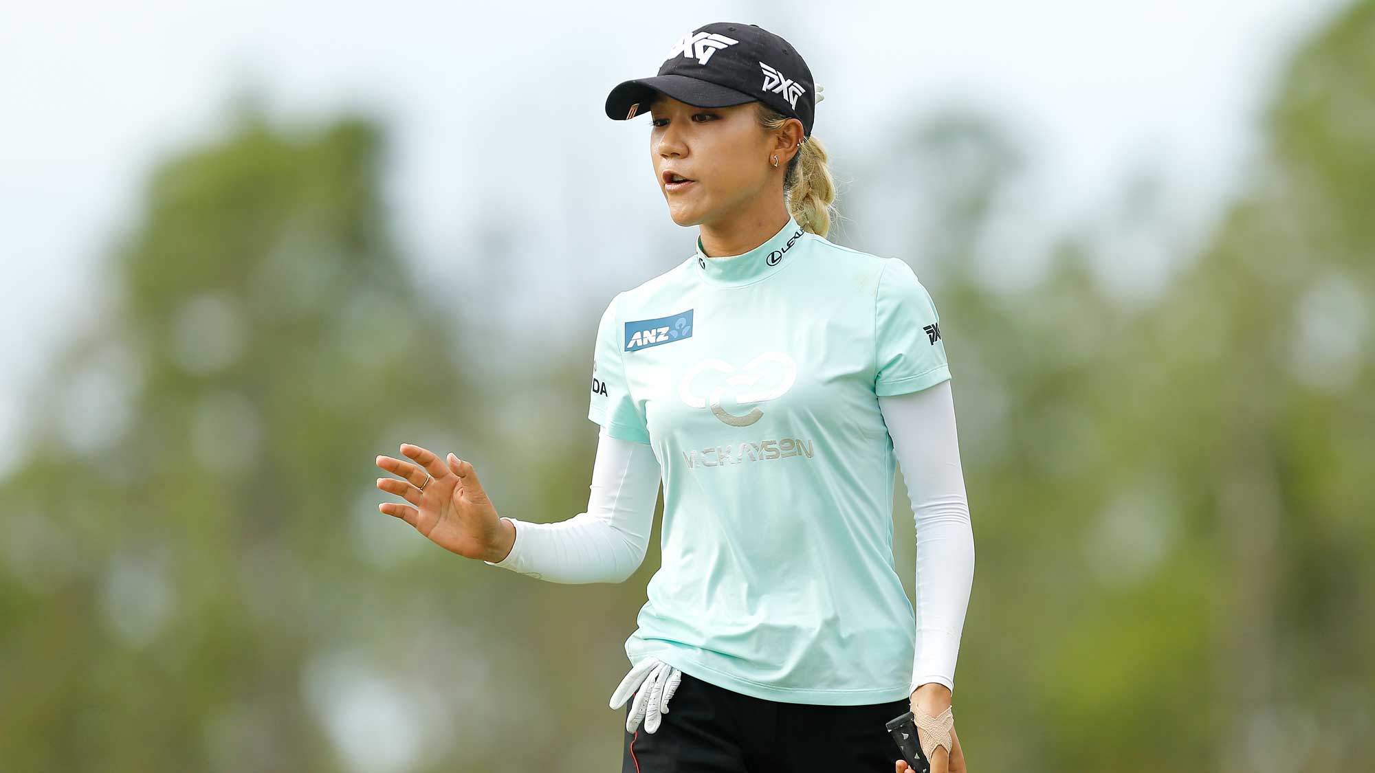 Lydia Ko of New Zealand reacts after a putt on the first green during the final round of the LPGA CME Group Tour Championship