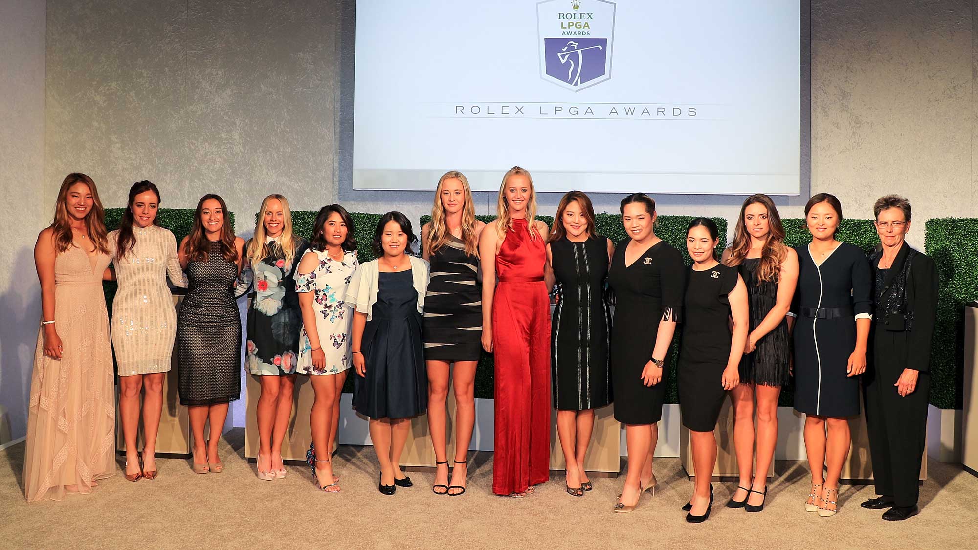 The Rolex Award winners pose for a group photo during the LPGA Rolex Players Awards at the Ritz-Carlton Golf Resort