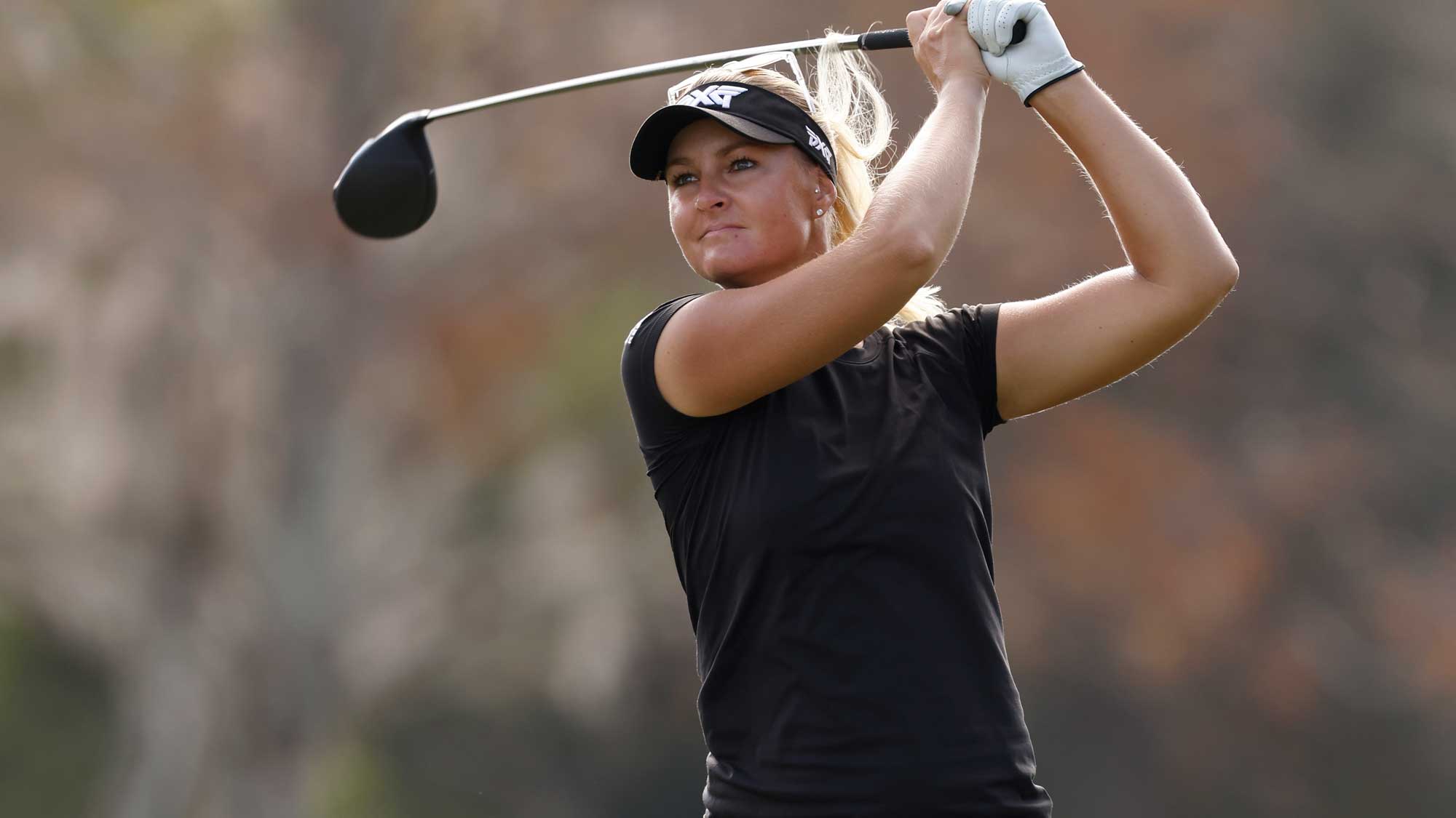 Anna Nordqvist of Sweden plays her shot from the third tee during the first round of the CME Group Tour Championship