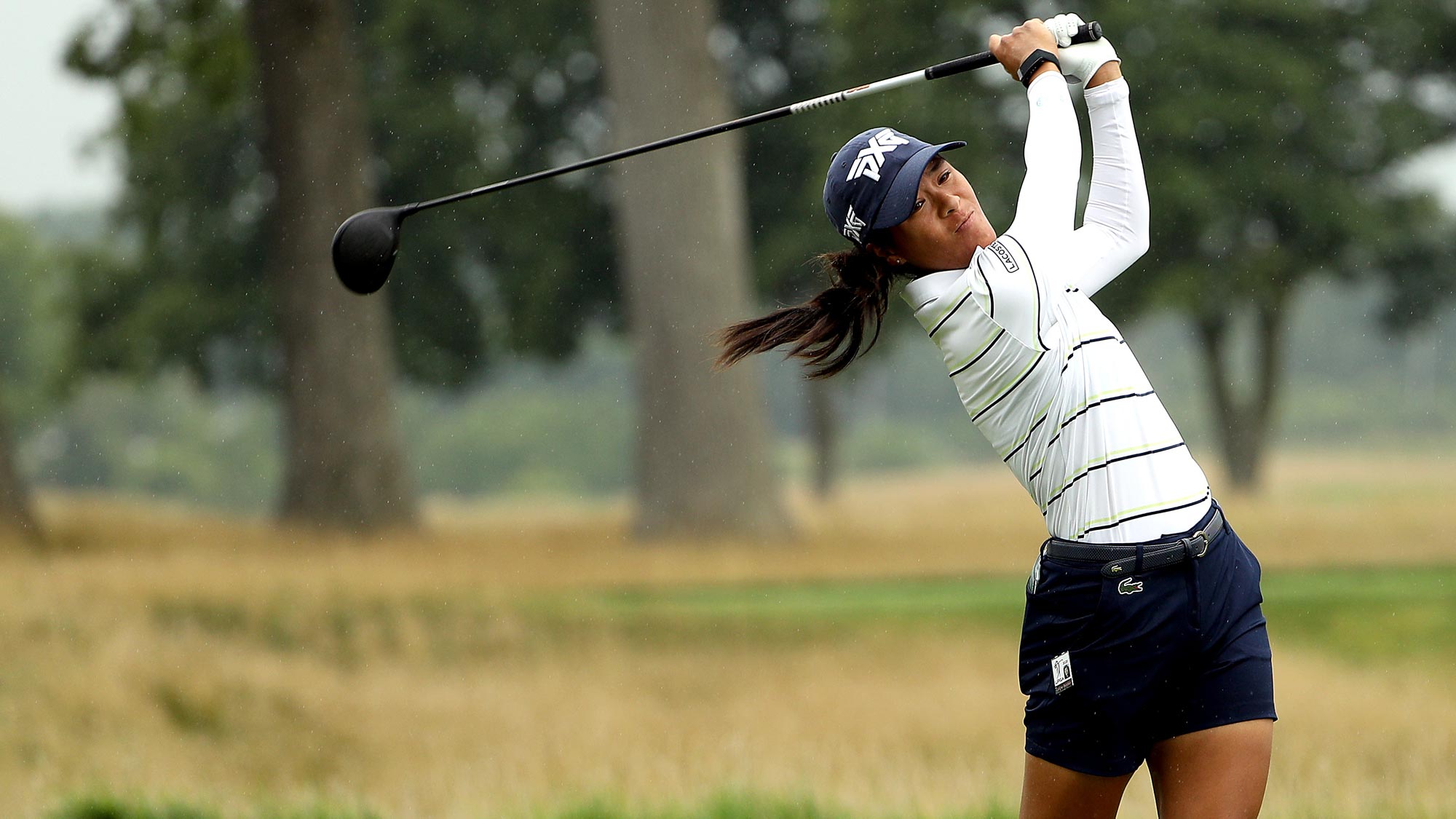 Celine Boutier of France plays her shot from the 17th tee during the second round of the LPGA Drive On Championship