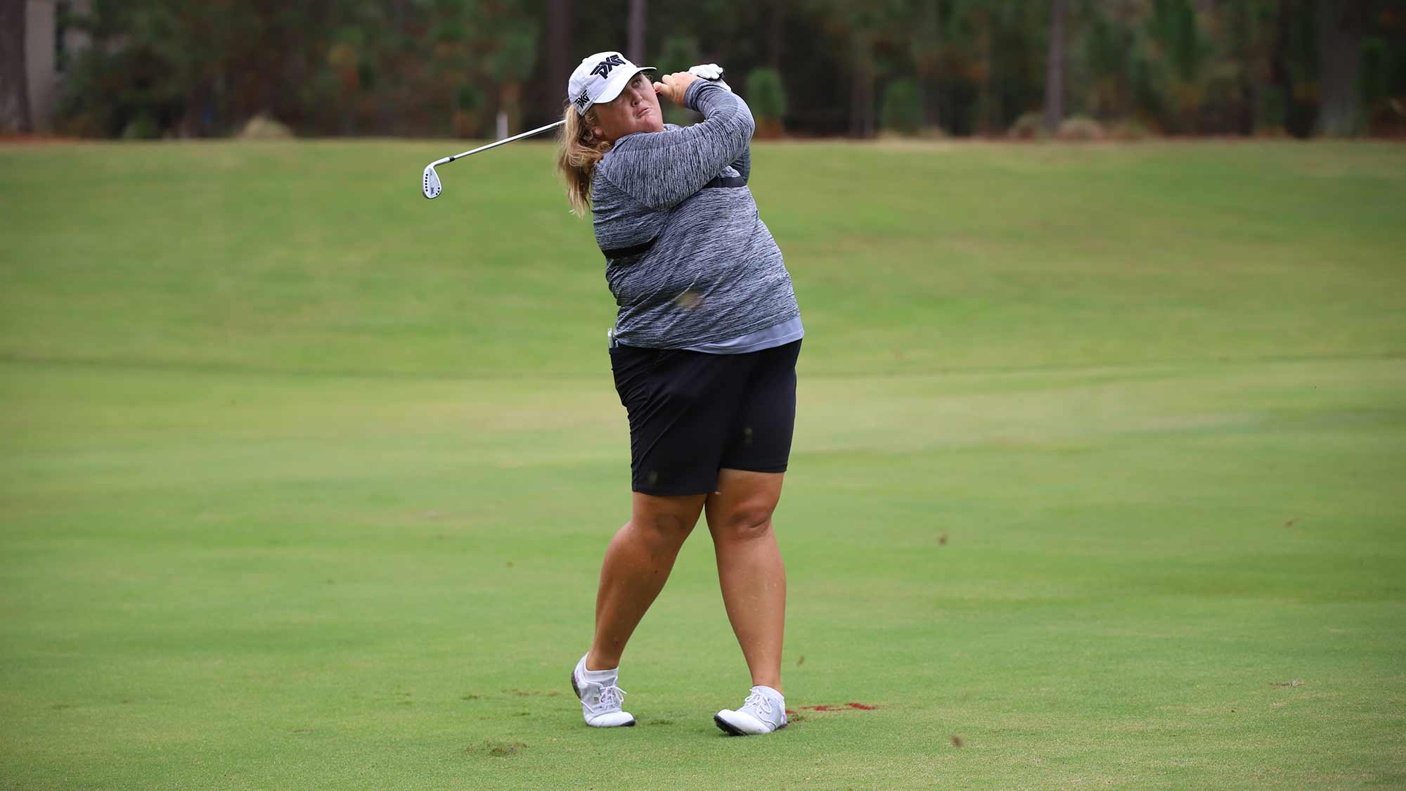 Haley Moore hits a shot during Tuesday's  practice round ahead of the start of the 2019 LPGA Q-Series at Pinehurst Resort